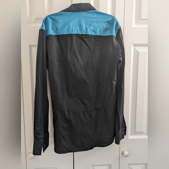 Karl Lagerfeld Long Sleeve Shirt Turquoise Black Made Italy Size 48 Slim Fit. - Picture 2 of 10